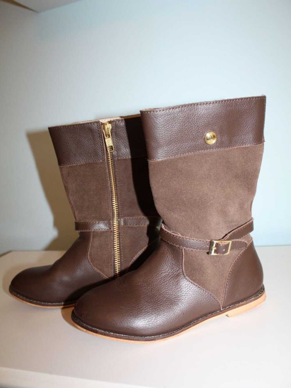 Janie and Jack Brown Leather and Suede Riding Boots Girls Size 11